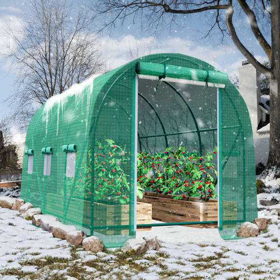 TANGJEAMER Walk-in Greenhouse 10x7x7 FT Upgraded Green House with Dual Zippered Screen Doors & 6 Screen Windows Heavy Duty Plastic Plant Warm House with Reinforced Frame