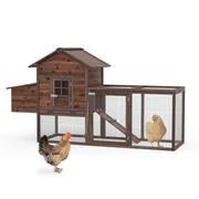 TANGJEAMER Wooden Chicken Coop Large Outdoor Hen House with Nest Box Poultry Cage Rabbit Hutch 80''- Waterproof UV Panel Brown