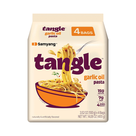 Samyang Tangle Garlic Oil Pasta 4-Pack - Convenient Restaurant Quality Noodles