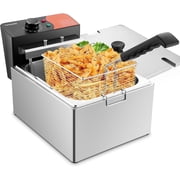TANGME Commercial Deep Fryer, 1700W Electric Countertop Fryer 10.35QT with 6.35QT Baskets Stainless Steel Oil Fryer with Temperature Limiter for Home Kitchen and Restaurant