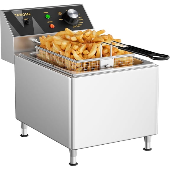 TANGME Deep Fryer with Single Basket, 1750W Electric Countertop Fryer 12.7Qt Heavy Duty Large Commercial Deep Fryers with Lid and High Legs for Restaurant, UL Certified
