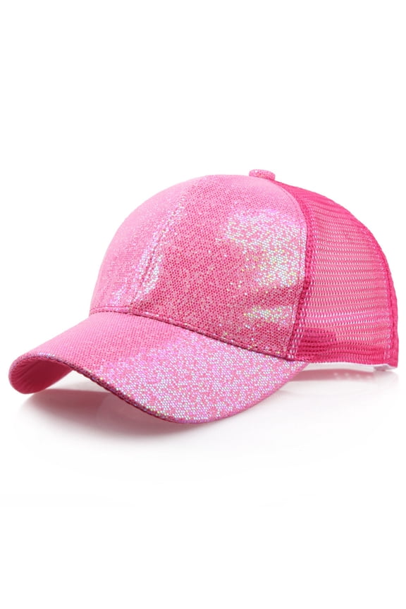 Baseball Hats for Women Girl Ponytail Cap Sequins Shiny Messy Bun Snapback Hat Sun Caps Summer Hats Hot Pink