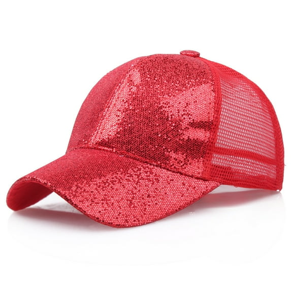 TANGNADE Baseball Hats for Women Girl Ponytail Cap Sequins Shiny Messy Bun Snapback Hat Sun Caps Summer Hats Red