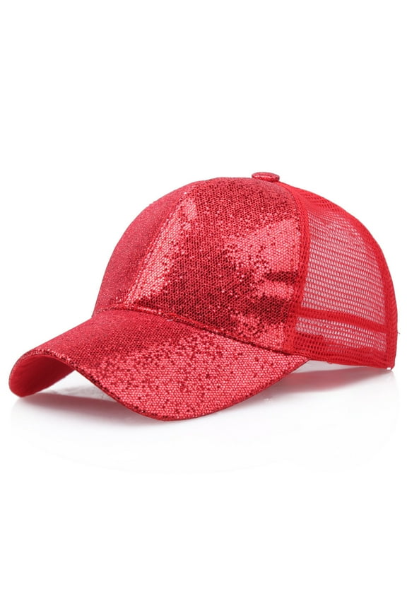 Baseball Hats for Women Girl Ponytail Cap Sequins Shiny Messy Bun Snapback Hat Sun Caps Summer Hats Red