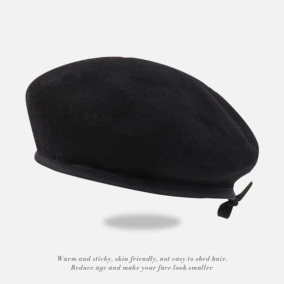TANGNADE Beret Hats for Women Simple Solid Color Light Plate Wool Children Spring斜Summer Breathable Face Small Painter Fashion Newsboy Summer Hats Black