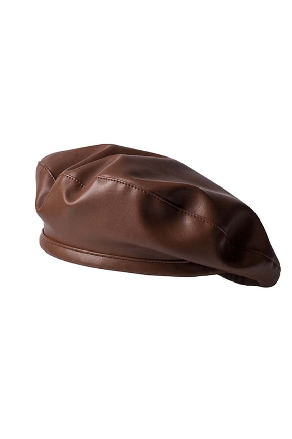 Beret Hats for Women Classic PU Leather French Hat Adjustable Solid Color Artist Painter Cap Summer Hats Coffee