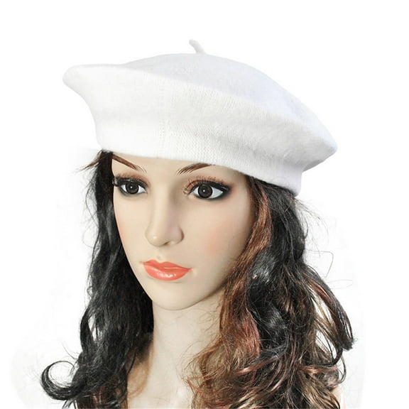 TANGNADE Beret Hats for Women Ladies Solid Color Imitation Wool Bud Hat Painter Summer Hats White