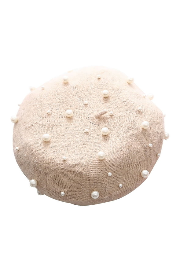 Beret Hats for Women Pearl Elegant Sweet Artist French Style Beanie Cap Summer Hats Beige