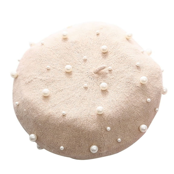 TANGNADE Beret Hats for Women Pearl Elegant Sweet Artist French Style Beanie Cap Summer Hats Beige