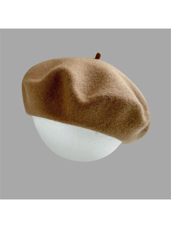 Beret Hats for Women Wool Hat French Cap Winter Artist Painter Solid Color Casual Classic Summer Hats Brown