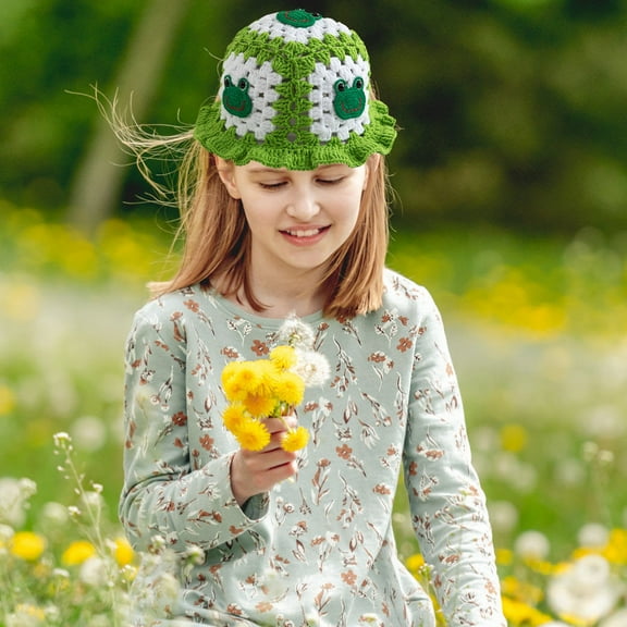 TANGNADE Bucket Hats for Woman Hat Women Strawberry Crochet Summer Hats Green