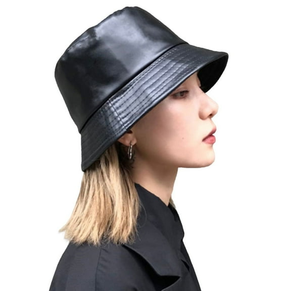 TANGNADE Bucket Hats for Woman Unisex Fashion Hat PU Leather Rain Fishmen Cap Women Summer Hats Black