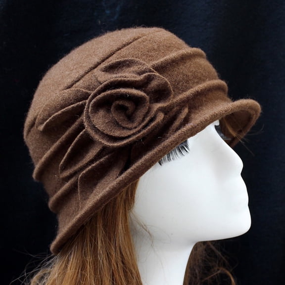 TANGNADE Bucket Hats for Woman Women's Ladies Elegant Wool Flower Hat Winter Vintage Cloche Cap Summer Hats Coffee