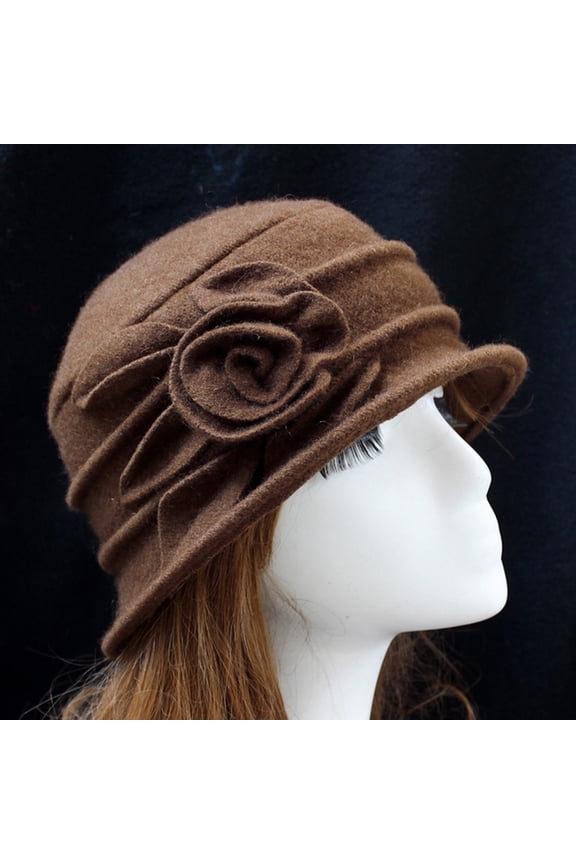 Bucket Hats for Woman Women's Ladies Elegant Wool Flower Hat Winter Vintage Cloche Cap Summer Hats Coffee