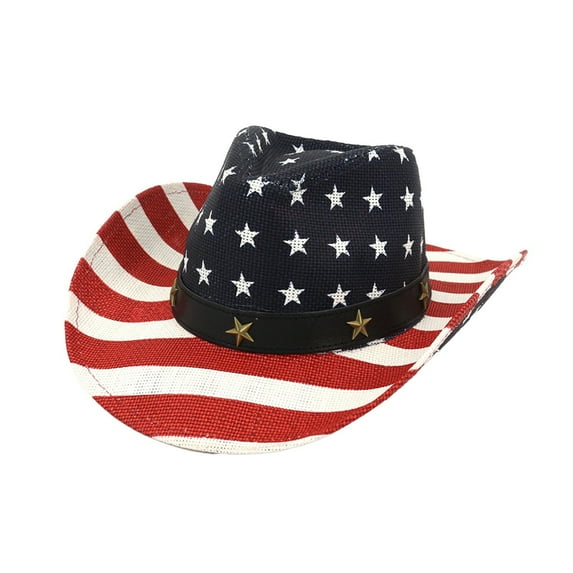 TANGNADE Cowboy Hats for Women American Flag Men’s Vintage USA Hat W斜Western Shape It， Red， Size Independence Day Red