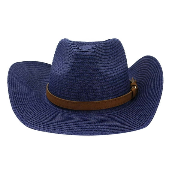 TANGNADE Cowboy Hats for Women Cap Hat Men Straw Cowgirl Wide Wild Western Beach Caps Brim Summer Hats Navy
