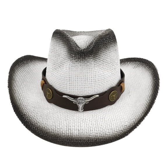 TANGNADE Cowboy Hats for Women Men Retro Western Riding Hat Leather Belt Wide Cap Summer Hats White