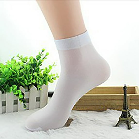 TANGNADE Crew Socks for Men Spring And Summer Striped Men's Silk Stockings Thin Breathable Odor Proof Mid Tube Silky Ice Socks White