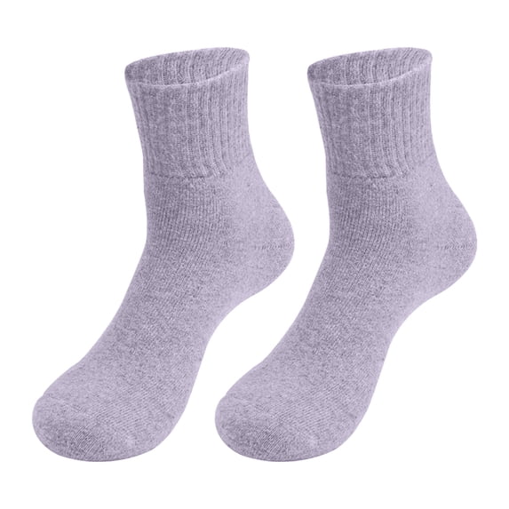 TANGNADE Crew Socks for Women Autumn And Winter Thick Wool Solid Color Casual Medium Tube Thermal Socks Purple