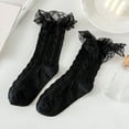 thumbnail image 1 of TANGNADE Crew Socks for Women Lace Ruffle Frilly Cotton Cute Ankle Dress Girl White Black Mesh Trim High Socks Black, 1 of 5
