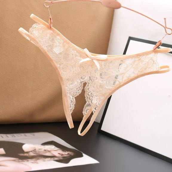 TANGNADE Crotchless Underwear for Women Sexy Lace Underpants Open Crotch Panties Low Waist Briefs Panties Beige