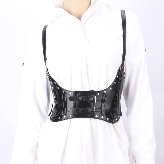 TANGNADE Elastic Belts For Women Punk Style Decoration Waist Harness Type Wide Belt Black