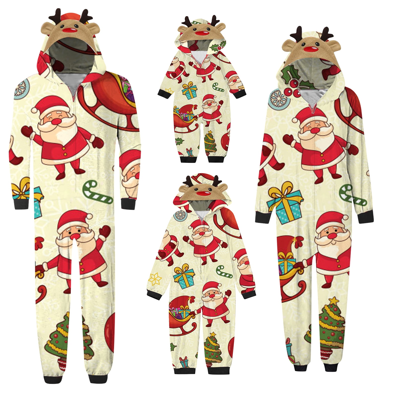 TANGNADE Family Matching Christmas Santa, Tree, and Candy Cane Print Pajama Set - Festive 