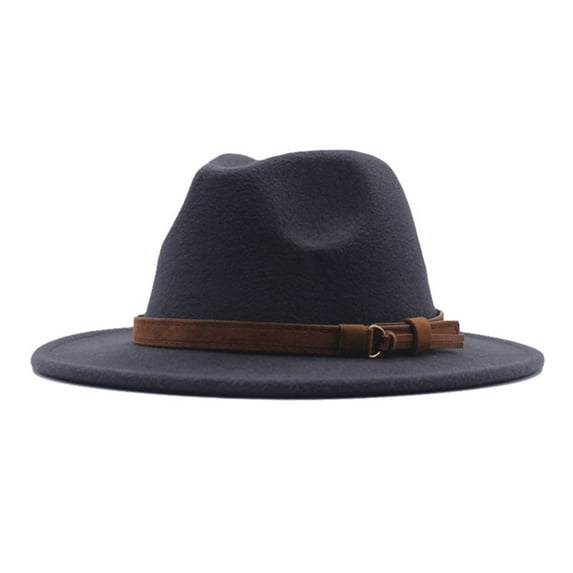 TANGNADE Fedora Hats for Women Classic Wide Floppy Panama Hat Belt Buckle Wool Summer Hats Dark Gray