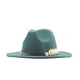 thumbnail image 1 of TANGNADE Fedora Hats for Women Classic Wide Floppy Panama Hat Belt Buckle Wool Summer Hats Green, 1 of 2