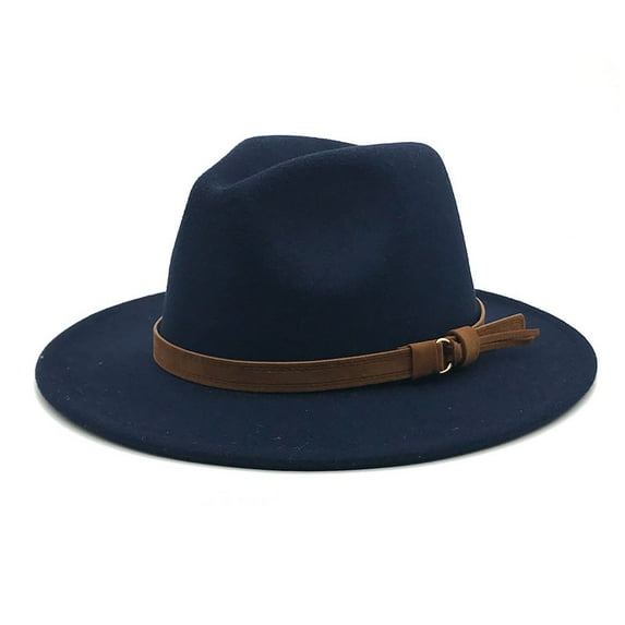 TANGNADE Fedora Hats for Women Windfall Men & Vintage Wide Brim Hat With Belt Buckle Summer Hats Navy