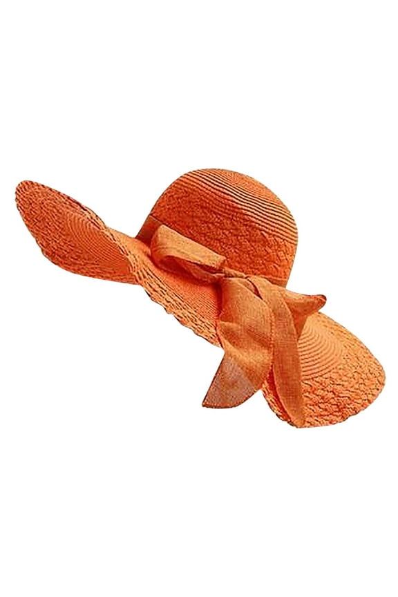 Floppy Hats for Women Colorful Straw Bow Hat Sun Wide Beach Cap Summer Hats Orange