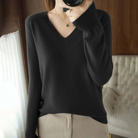 TANGNADE Light Sweaters for Women Long Sleeve Crew Neck Lightweight Soft Knitted Pullover Blouse, Black XXL