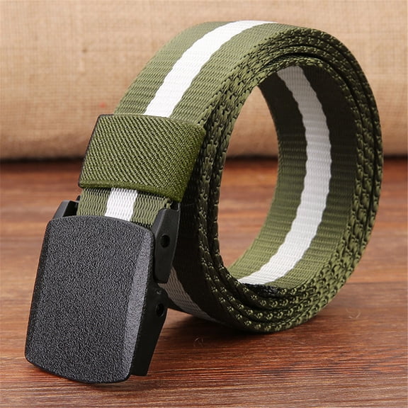 TANGNADE Mens Belts Casual Buckle Long Canvas Nylon Waist Web Belt Metal-free Security Check Belt Green