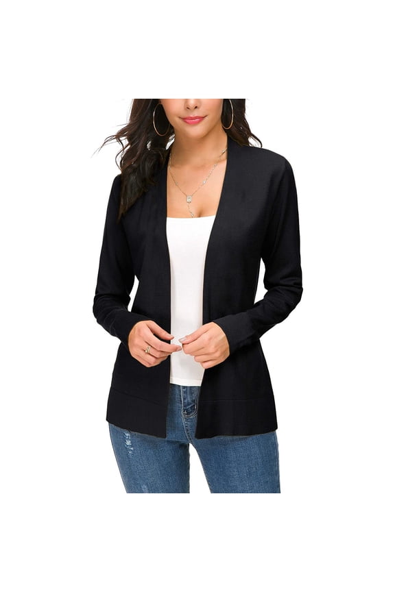 Solid Color Cardigan Sweaters for Women Women'S Cardigans Lightweight with Pockets Front Open Cardigan Casual Sweaters Women'S Cardigan Polyester Cover-Up for Women Black 2XL