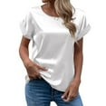 thumbnail image 1 of TANGNADE Spring and Summer Women's Short Sleeved Satin Shirt Loose Casual Round Neck T, White XL, 1 of 6