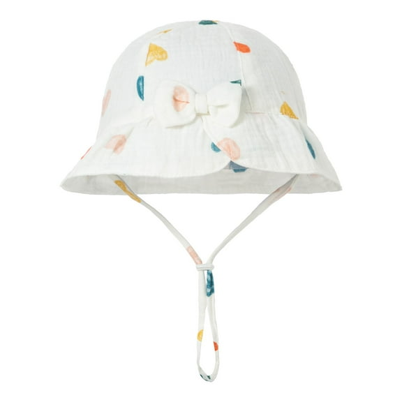 TANGNADE Sun Hats for Women Boys Girls Baby Cotton Cartoon Flowers And Plants Printing Bow Hat Basin 零 12 Months Summer Hats White1
