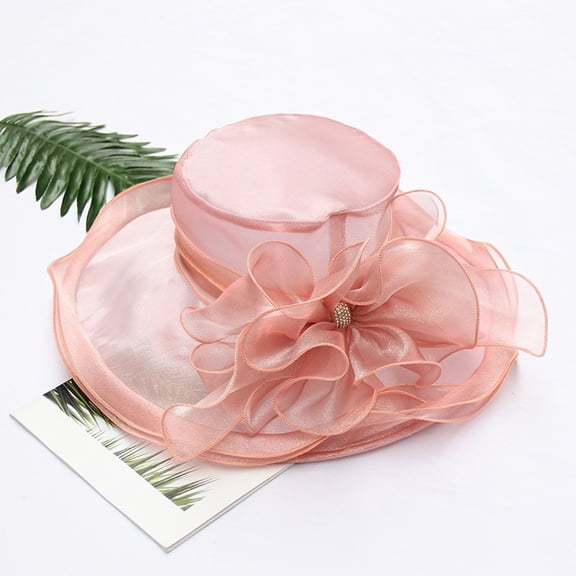 TANGNADE Sun Hats for Women Church Fascinator Wedding Tea Flower Wide Brim Sunshine Hat Summer Hats Pink