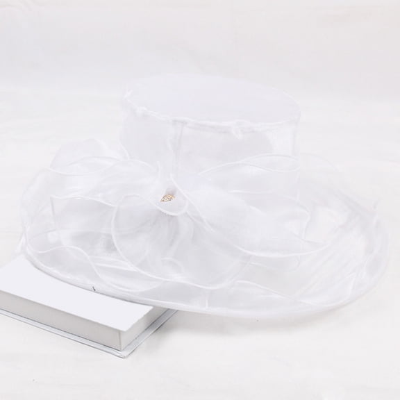 TANGNADE Sun Hats for Women Church Fascinator Wedding Tea Flower Wide Brim Sunshine Hat Summer Hats White