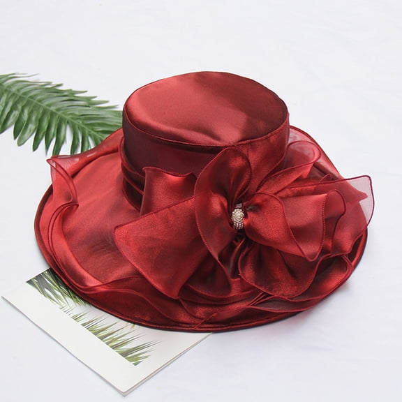 TANGNADE Sun Hats for Women Church Fascinator Wedding Tea Flower Wide Brim Sunshine Hat Summer Hats Wine