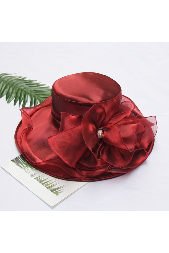 Sun Hats for Women Church Fascinator Wedding Tea Flower Wide Brim Sunshine Hat Summer Hats Wine