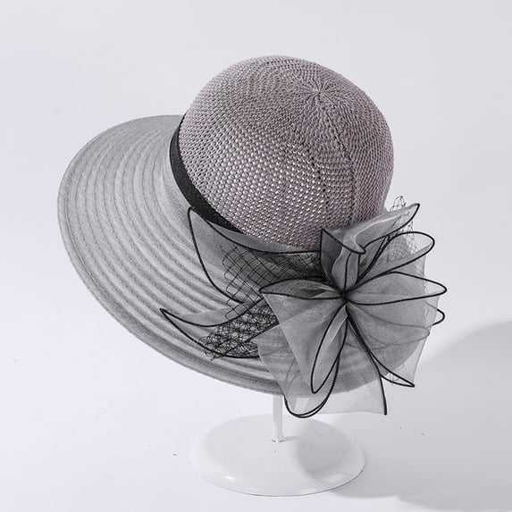 TANGNADE Sun Hats for Women Hat Bridal Wedding Church Tea Party Wide Brim Summer Cap Summer Hats Grey