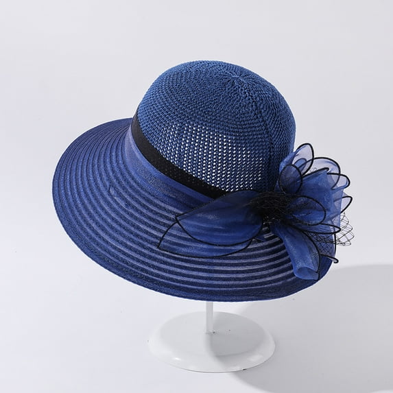 TANGNADE Sun Hats for Women Hat Bridal Wedding Church Tea Party Wide Brim Summer Cap Summer Hats Navy
