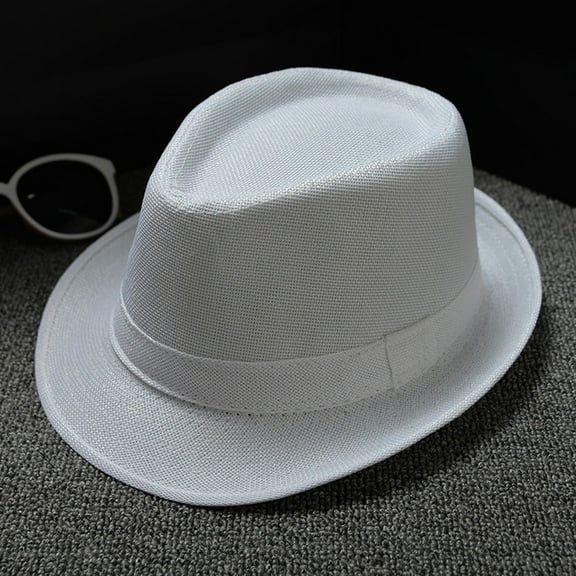 TANGNADE Sun Hats for Women Men And Retro Jazz Hat Soild British Travel Summer Hats White