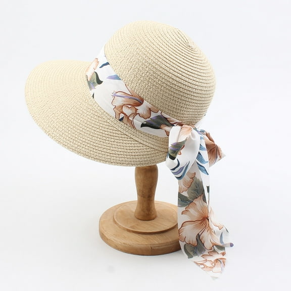 TANGNADE Sun Hats for Women Straw Hat Summer Foldable Roll Up Floppy Beach UV UPF5é›¶ Caps Summer Hats Beige