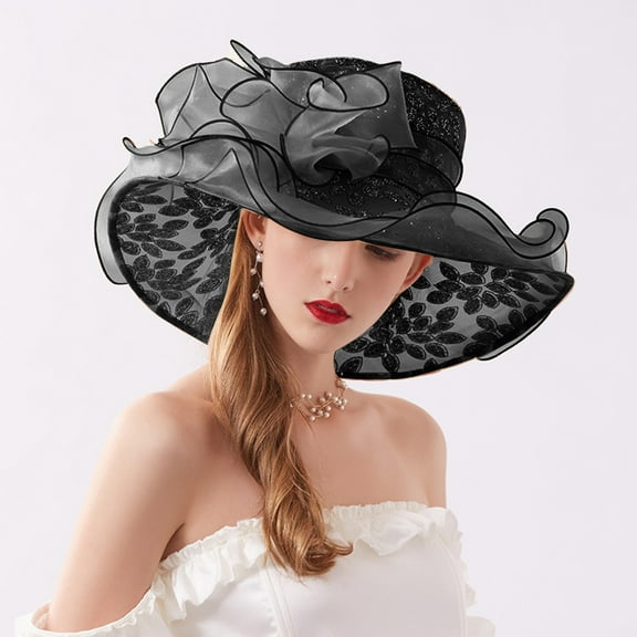 TANGNADE Sun Hats for Women Summer Dress Hat Wide Leaf Flower Bridal Shower Beach Summer Hats Black