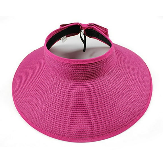 TANGNADE Sun Hats for Women Visor Wide Brim Roll Up Ponytail Summer Beach Hat UPF Packable Foldable Travel Summer Hats Hot Pink