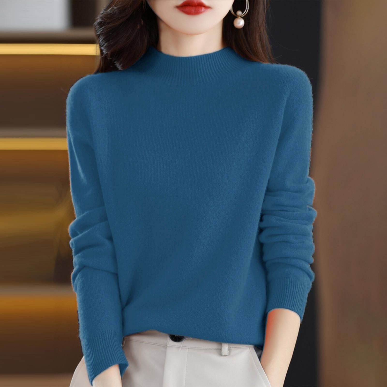 Women Casual Spring Pure Color Half Turtleneck Sweater 3