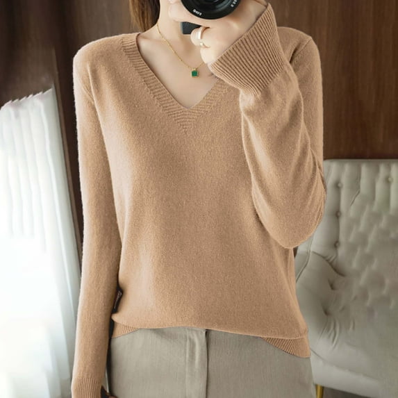 TANGNADE Sweatshirt for Women Light Sweaters for Women Long Sleeve Crew Neck Lightweight Soft Knitted Pullover Knitted Blouse Khaki S