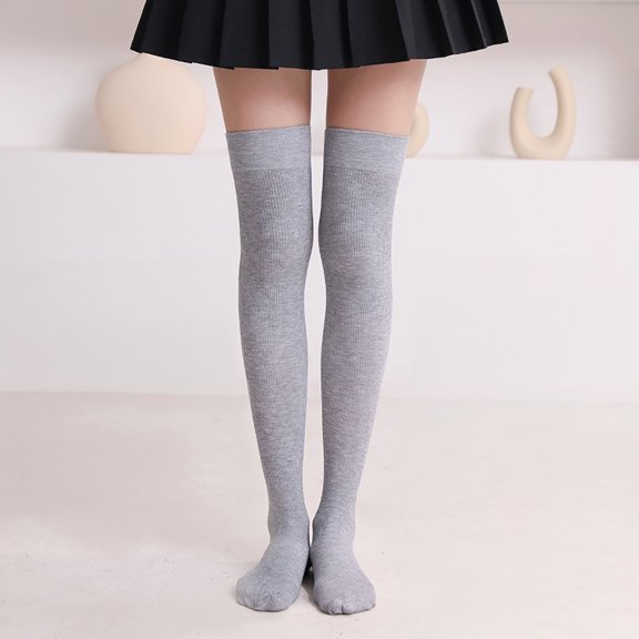 TANGNADE Thigh High Compression Socks Women 1 Pair Extra Long Solid Color Over The Knee Boot Stockings Nylon Leg Socks Grey