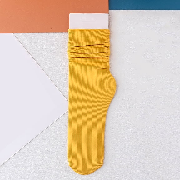 TANGNADE Thigh High Compression Socks Women 24 Color Ice Summer Thin Cool Feeling All The Fashion Mid Tube Stockings Velvet Breathable Pile 1PC Socks Dark Yellow